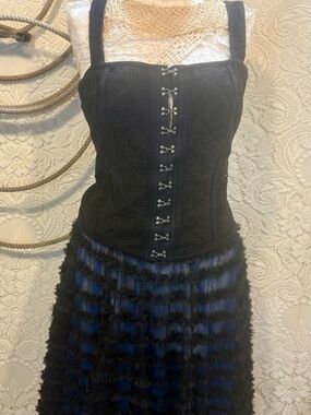 Free People Black with Royal Blue Tulle Skirt M-L stretch waist